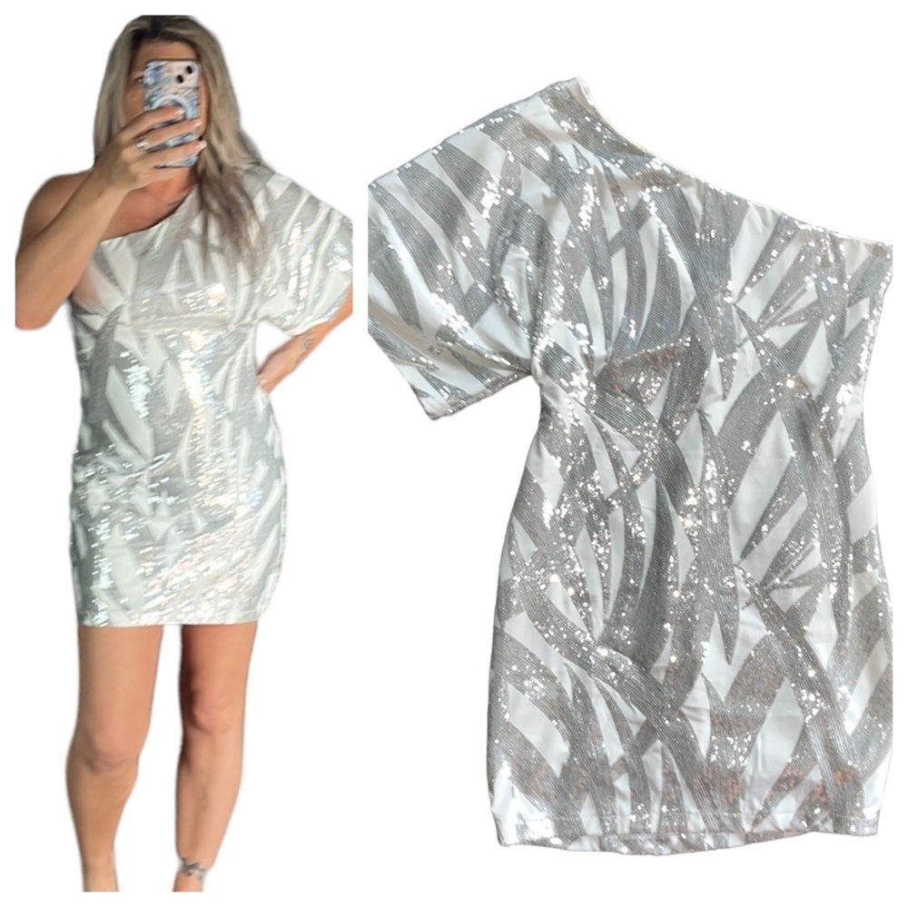 🎈S57 B.Smart sequined one shoulder dress